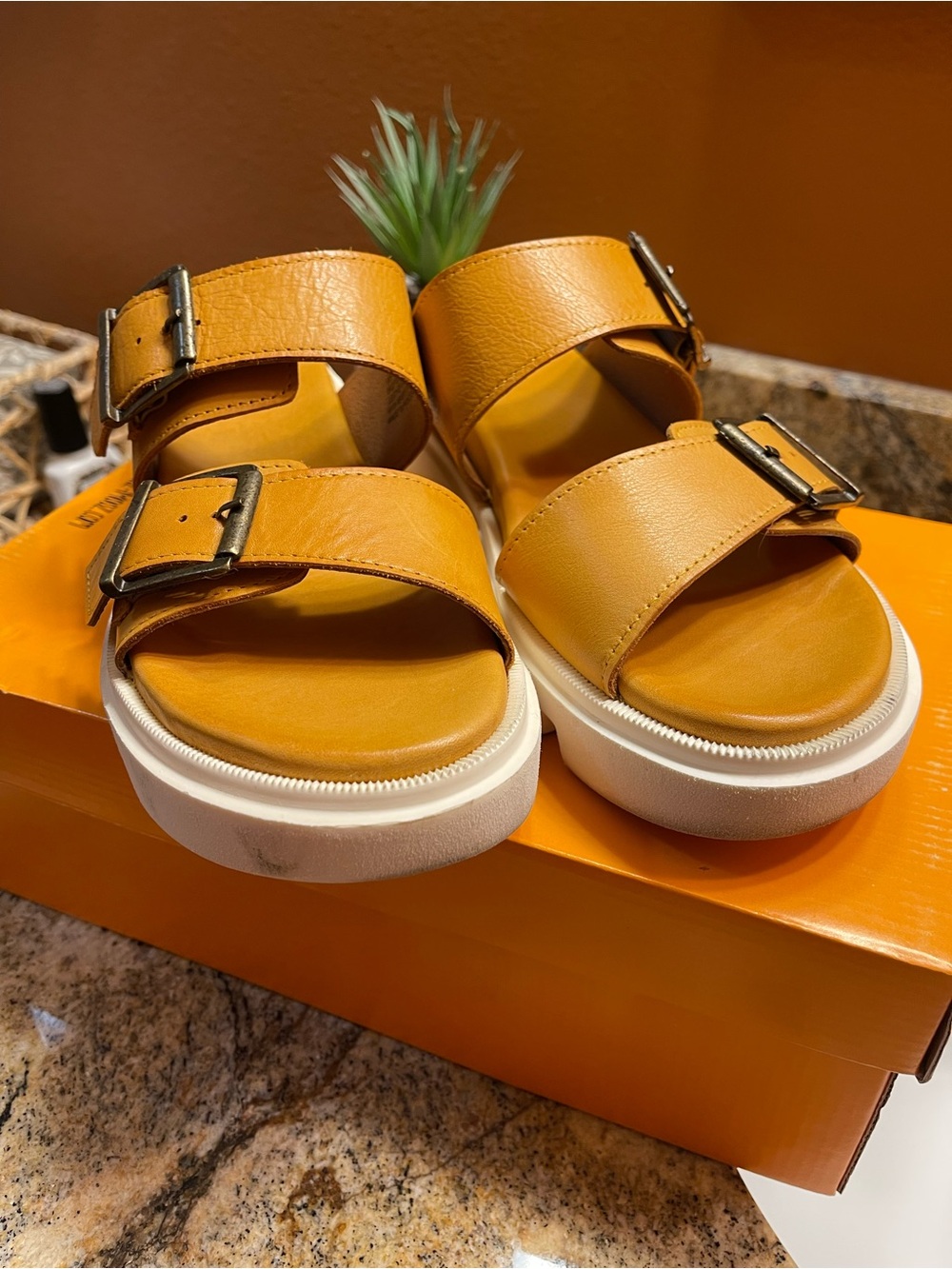 Miz Mooz Two-Buckle Platform Sandals in Mustard